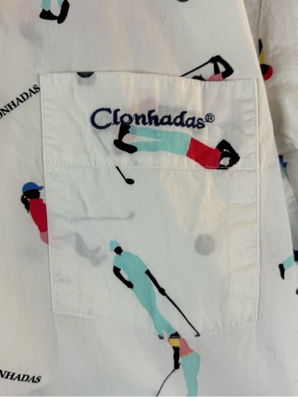 Clonhadas Men’s White Short-Sleeve Golf Print Shirt, Pijamas Size: M 100% cotton - Picture 5 of 13